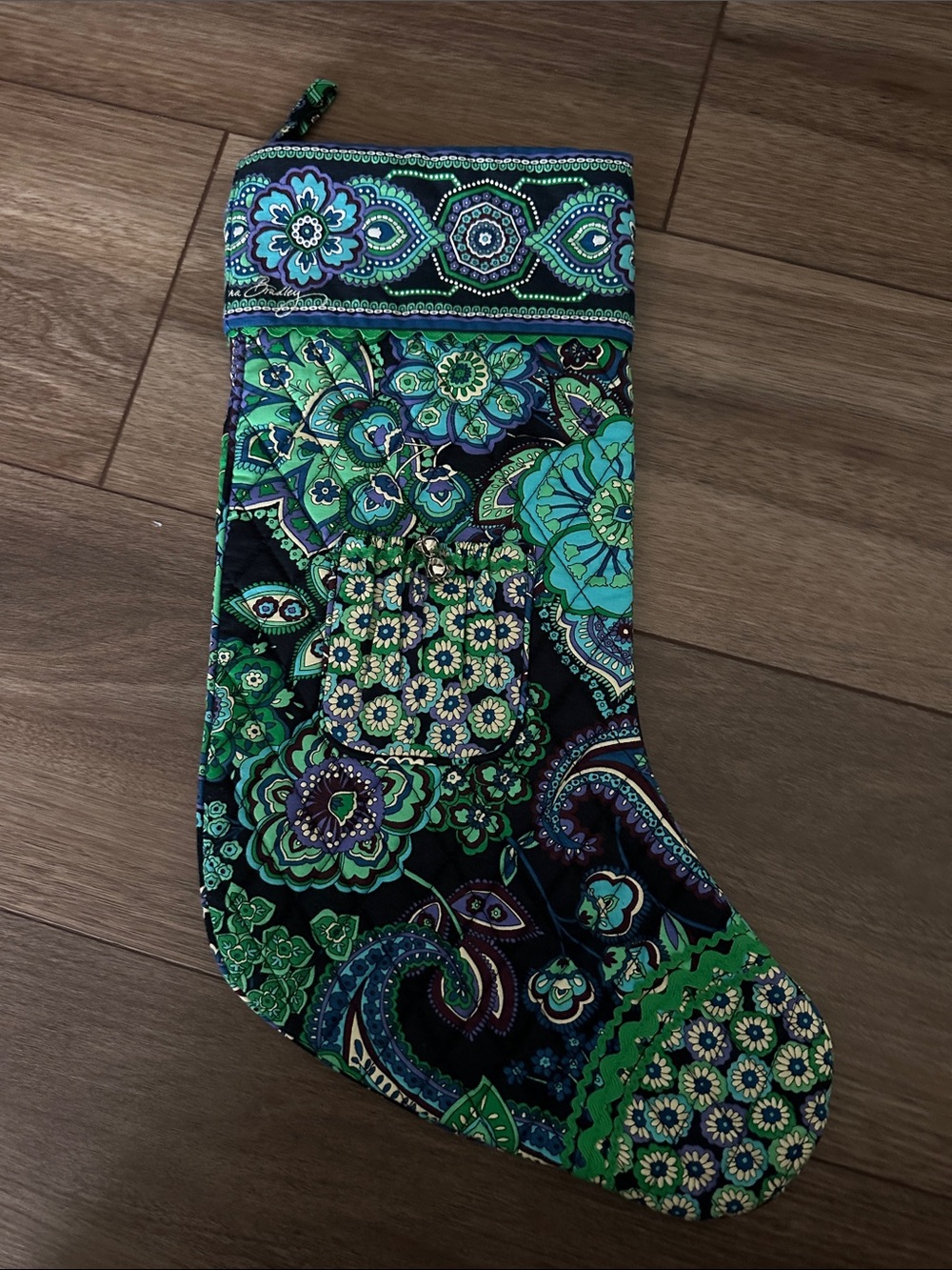 Vera Bradley Green Blue Paisley Quilted Holiday Stocking